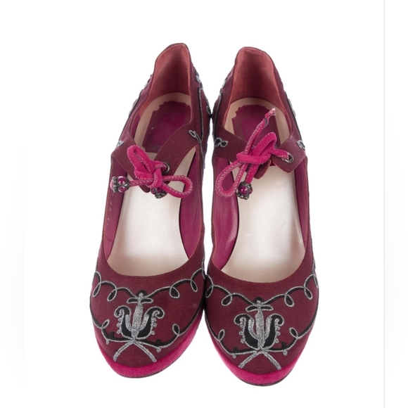 Christian Dior Grosgrain Embroidered Round-toe Platform Pumps 39 - Picture 4 of 8